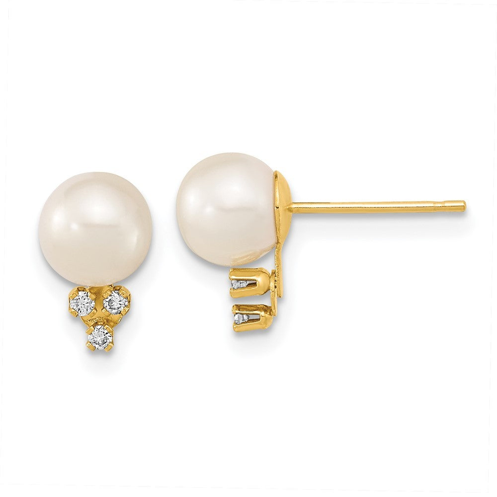14k Yellow Gold 6-7mm Freshwater Cultured Pearl & .06 Carat Diamond Earrings