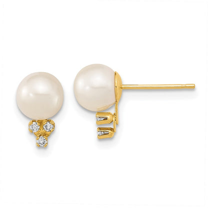 14k Yellow Gold 6-7mm Freshwater Cultured Pearl & .06 Carat Diamond Earrings