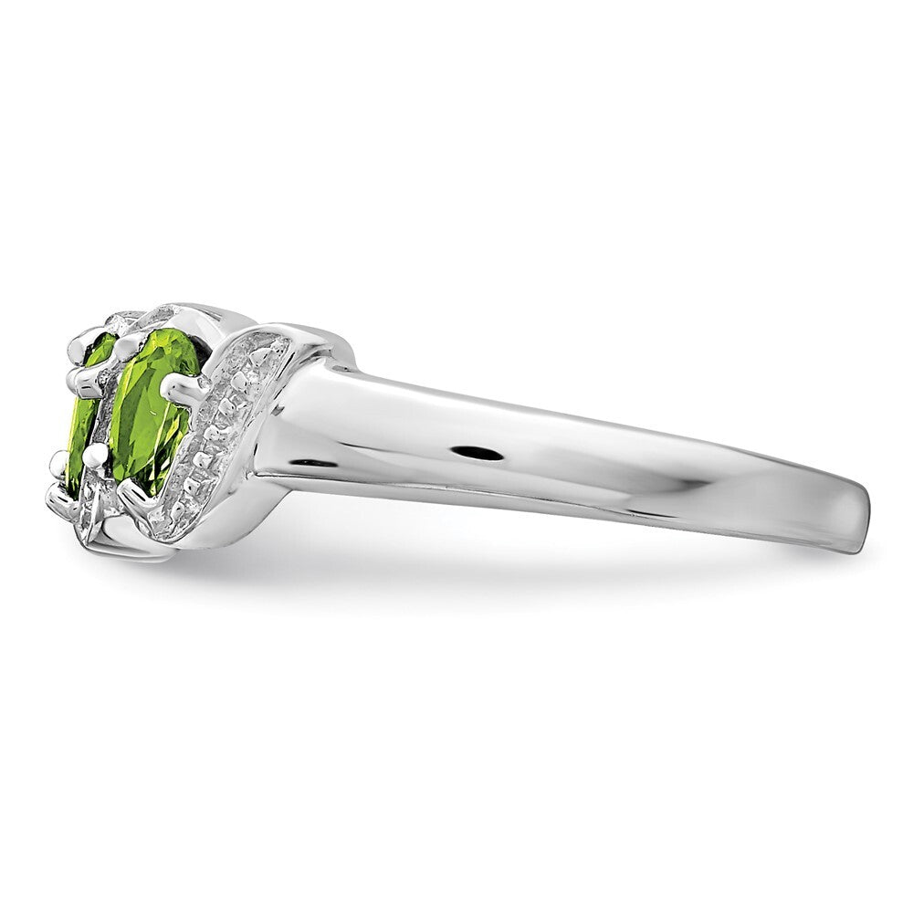 Sterling Silver Rhodium 3 Stone Peridot & Diamond Ring Size 7