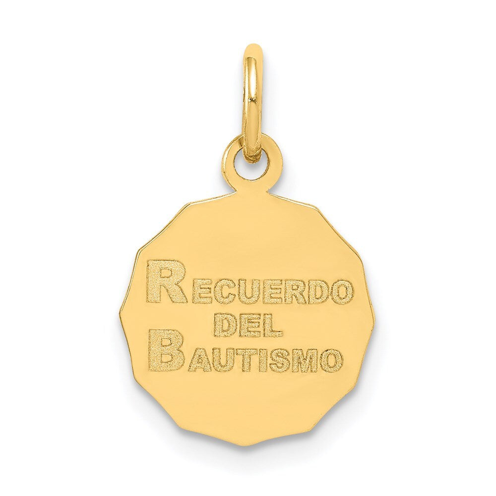 14k Yellow Gold Baptism Spanish Recuerdo Del Bautismo on Back Charm Pendant