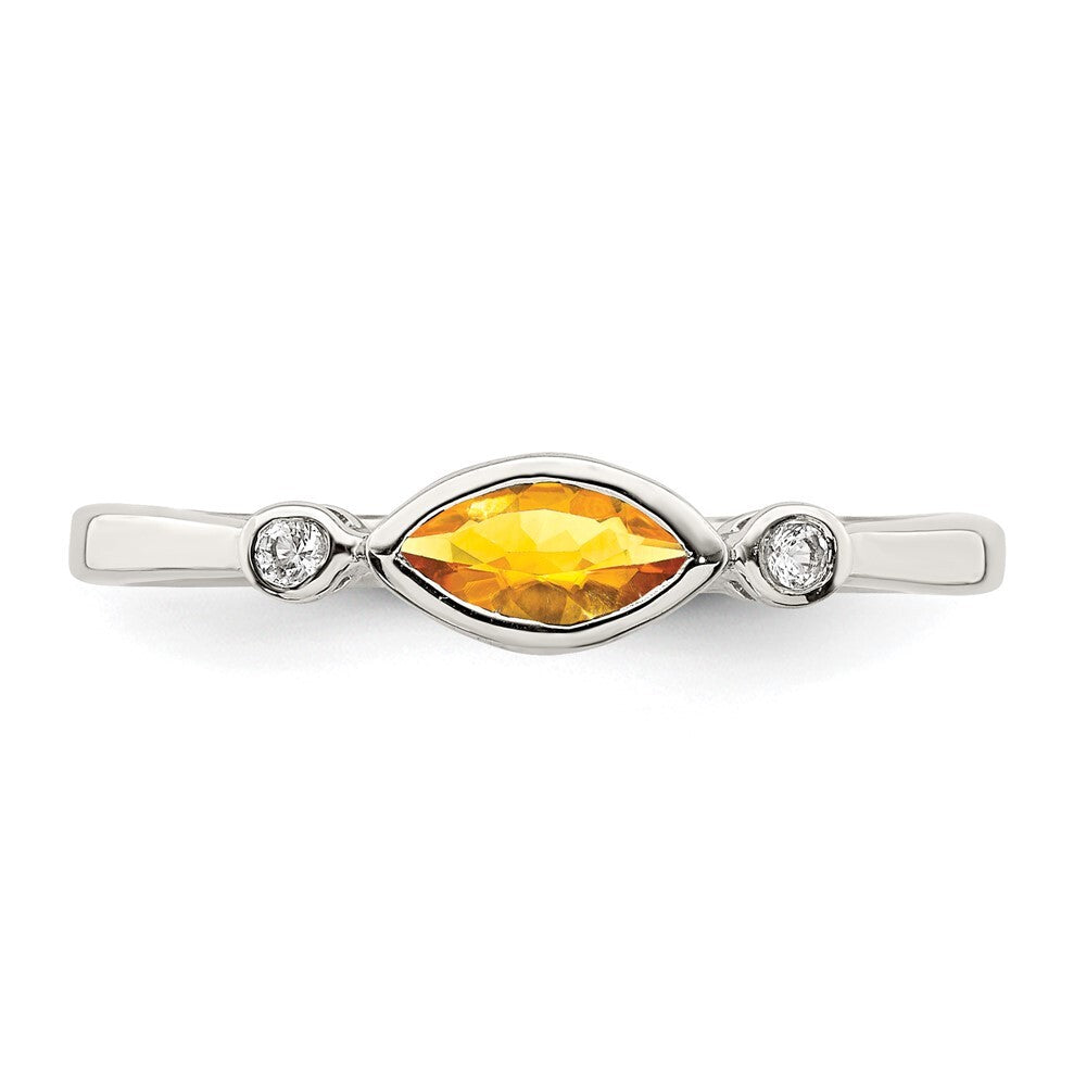 Sterling Silver Rhodium-plated Polished Citrine and White Topaz Ring Size 8