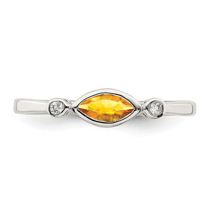Sterling Silver Rhodium-plated Polished Citrine and White Topaz Ring Size 8