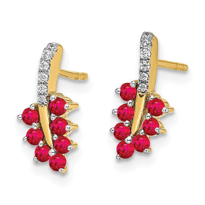 14k Yellow Gold Ruby and Diamond Leaf Drop & Dangle Earrings
