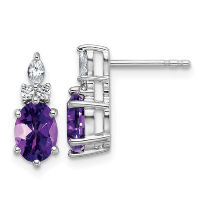 14K White Gold Polished Diamond and Amethyst Twisted Drop & Dangle Earrings