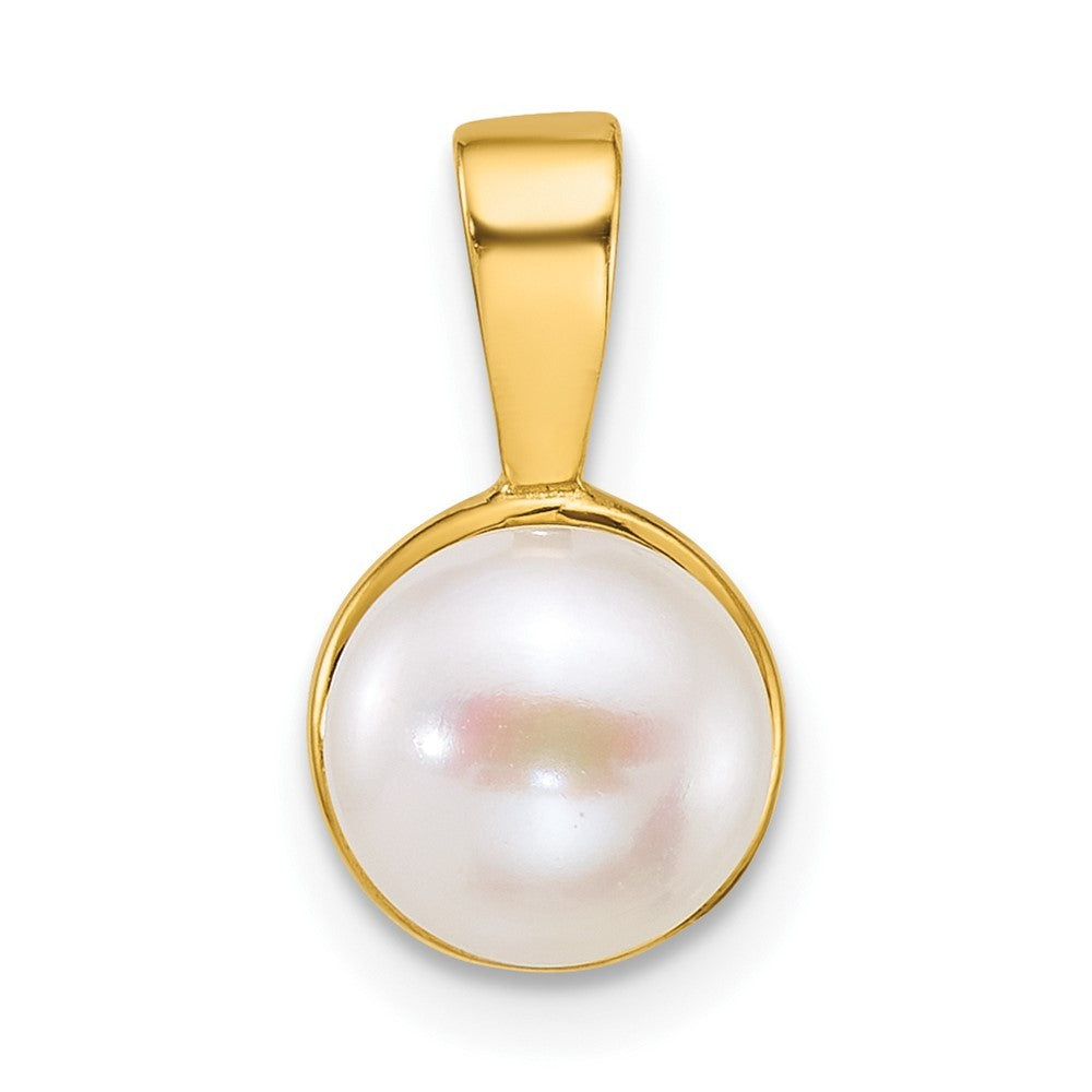 14k Yellow Gold Polished 7-8mm Button White Freshwater Cultured Pearl Pendant