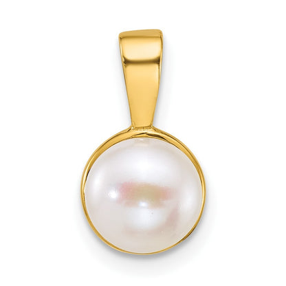 14k Yellow Gold Polished 7-8mm Button White Freshwater Cultured Pearl Pendant
