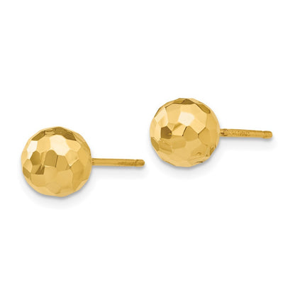 14k Yellow Gold  Polished and Diamond Cut 7MM Ball Post Earrings
