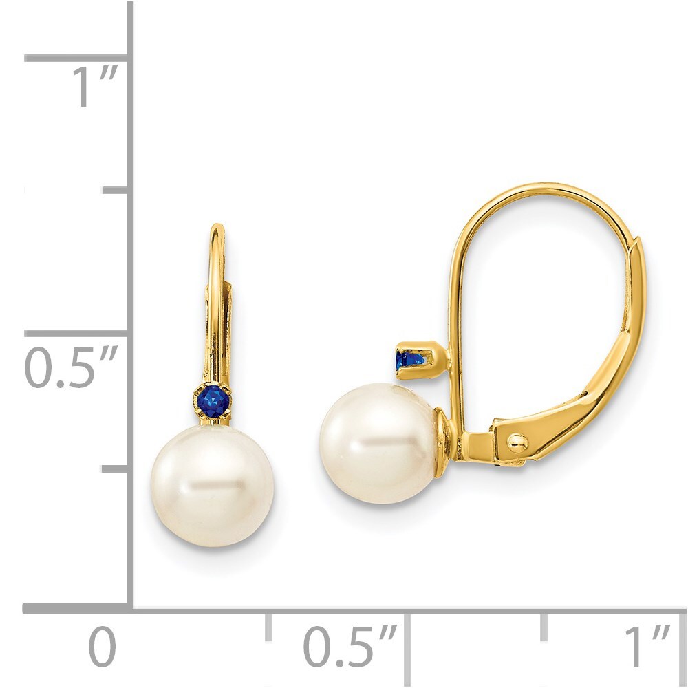14k Yellow Gold 5-5.5mm FW Cultured Pearl Sapphire Leverback Earrings