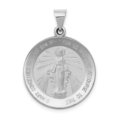 14k White Gold Polished Satin Miraculous Medal Hollow Pendant