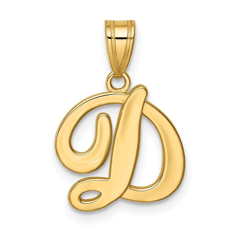 14k Yellow Gold Script Letter D Initial Pendant