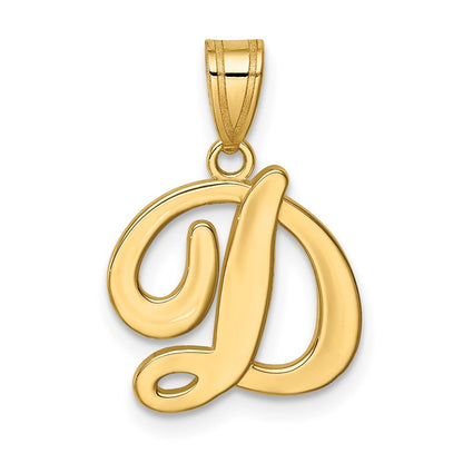 14k Yellow Gold Script Letter D Initial Pendant