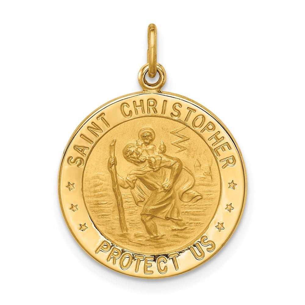 14k Yellow Gold Solid Polished/Satin Small Round St. Christopher Medal Pendant