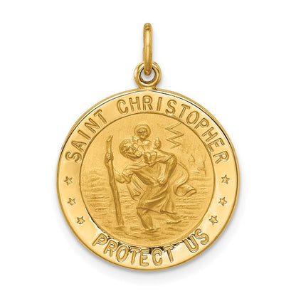 14k Yellow Gold Solid Polished/Satin Small Round St. Christopher Medal Pendant