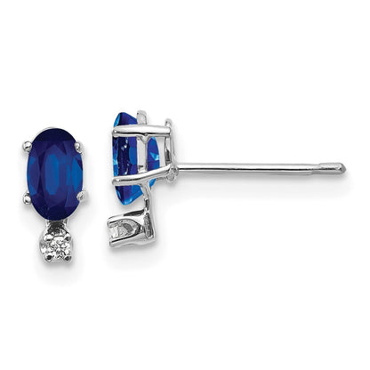 14K White Gold Diamond and Sapphire Birthstone Stud Earrings Gift for Women
