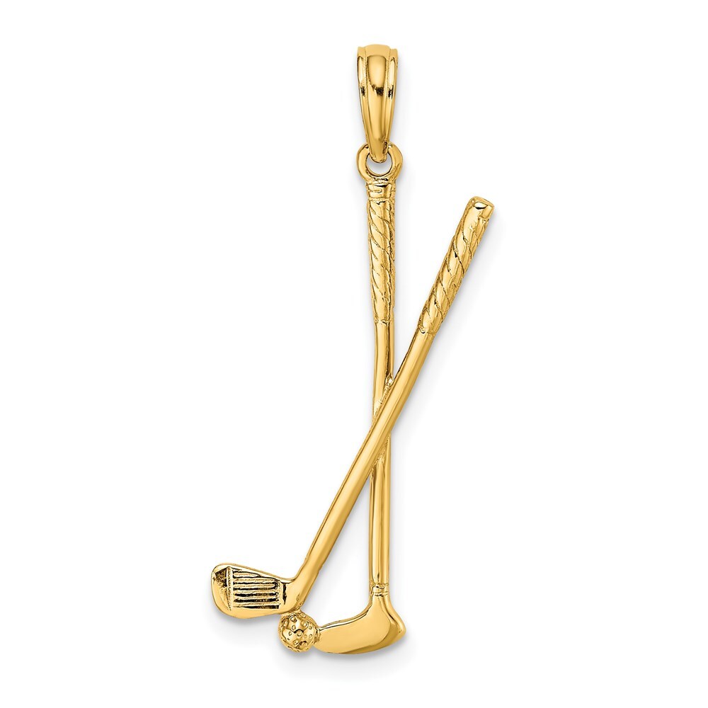 14k Yellow Gold 3-D Double Golf Clubs with Ball Charm Pendant for Women