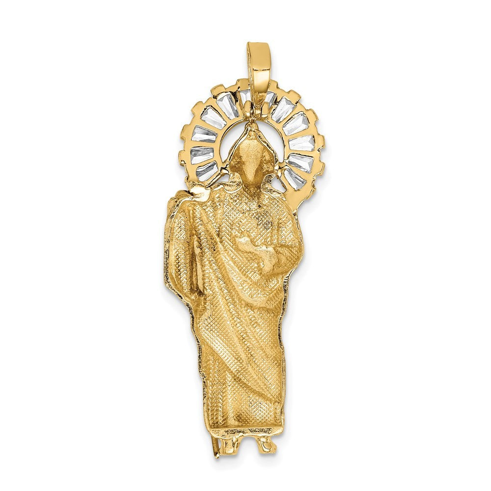14k Yellow Gold w/ Rhodium Cubic Zirconia D/C Polished St. Jude Pendant