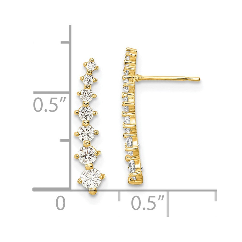 14k Yellow Gold Polished White Cubic Zirconia Stud Earrings Gift for Women