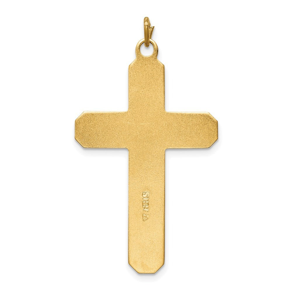 Sterling Silver Platinum-plated Satin Polished Vermeil Corpus Cross Pendant