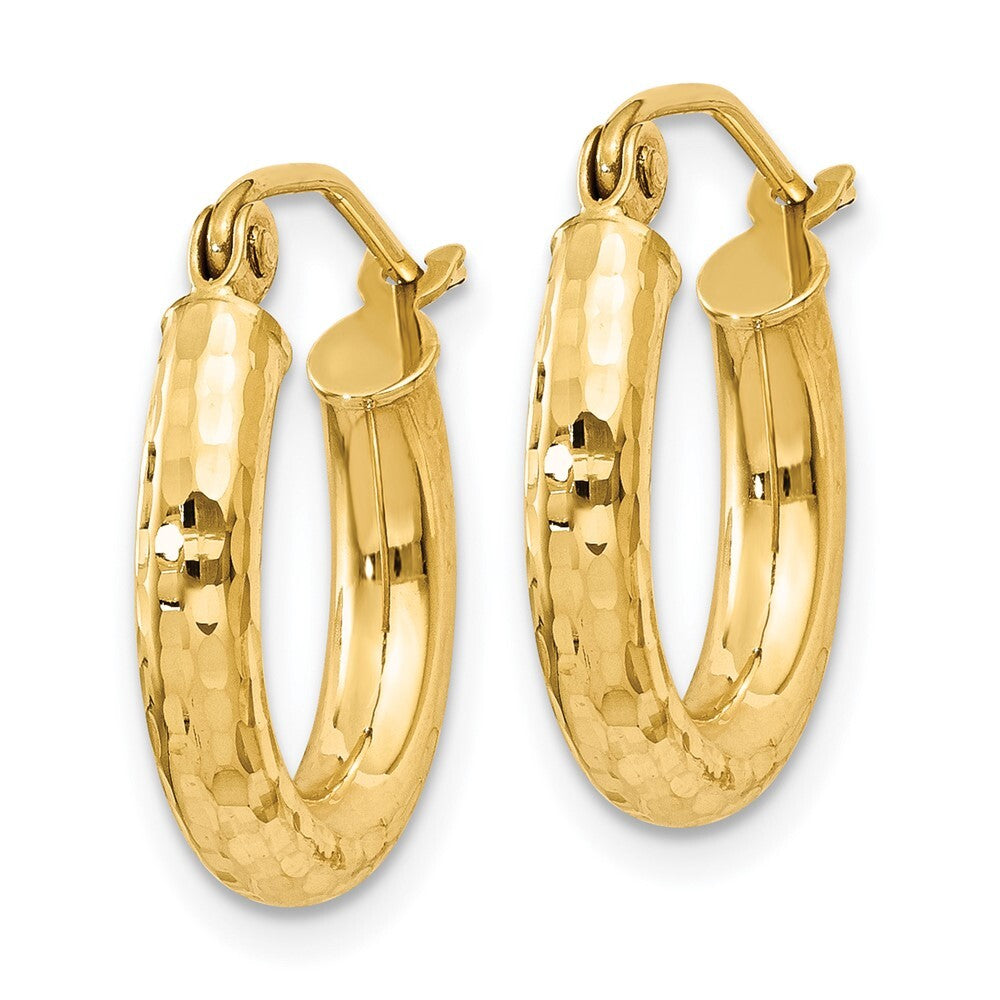 14k Yellow Gold Diamond-cut 3mm Round Hoop Earrings Gift for Women