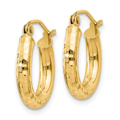14k Yellow Gold Diamond-cut 3mm Round Hoop Earrings Gift for Women