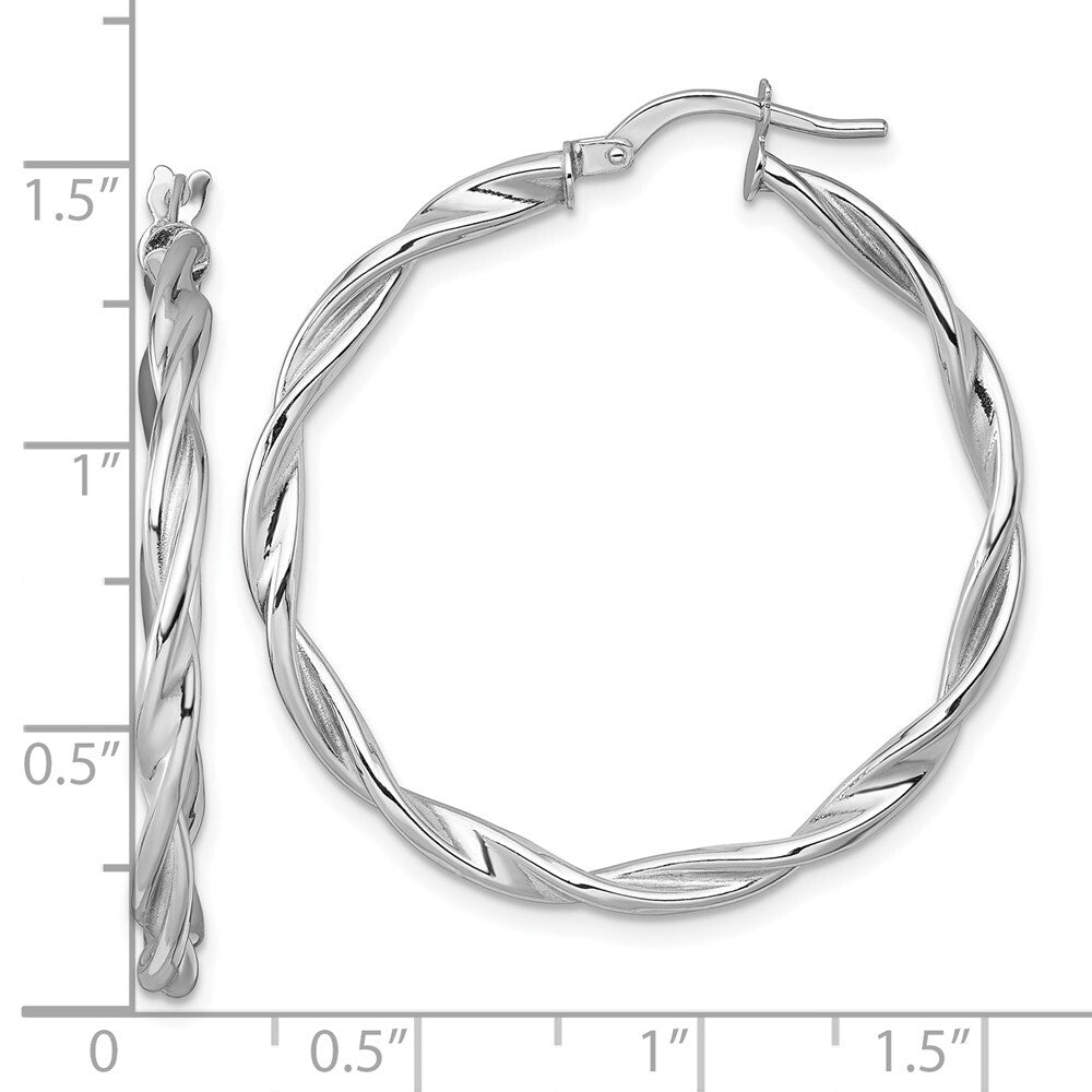 14k White Gold Polished Twist Hoop Earrings Gift for Women