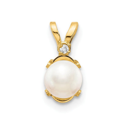 14k Yellow Gold Diamond & FW Cultured Pearl Birthstone Pendant