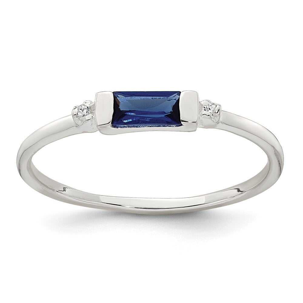 Sterling Silver Polished Blue and White Rectangular CZ Ring Size 6