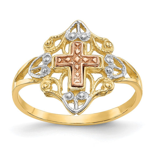 14K Two-tone Gold White Rhodium Cross Ring