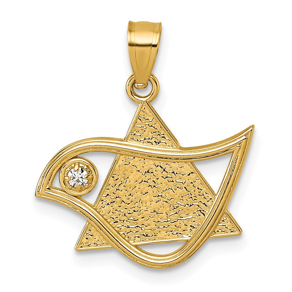 14k Yellow Gold Textured Cubic Zirconia Bird and Triangle Star of David Pendant