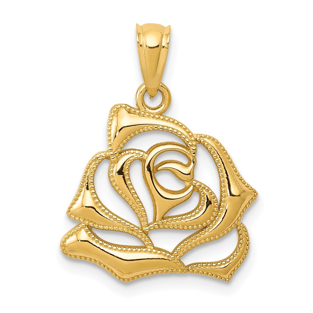 14k Yellow Gold Polished Open Rose Pendant for Women