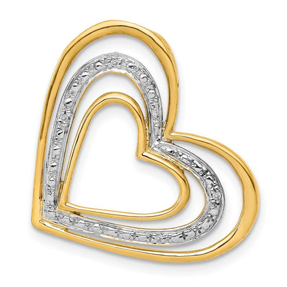 14k Yellow Gold .01ct. Diamond and Rhodium Triple Heart Chain Slide Pendant