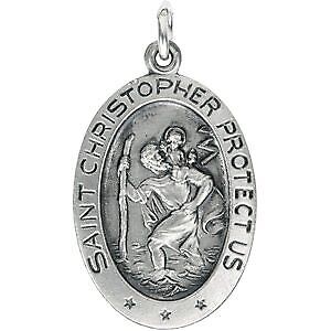 14k White Gold 19x14 mm Oval St. Christopher Medal Pendant for Women