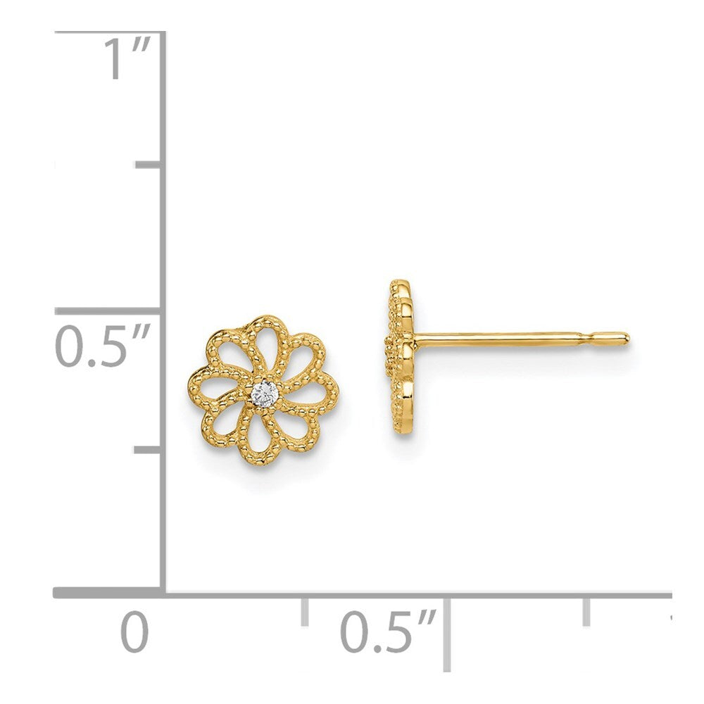 14k Yellow Gold Cubic Zirconia Flower Stud Earrings Gift for Women