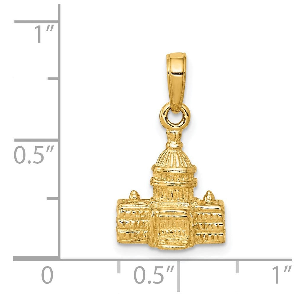 14k Yellow Gold 3D Washington Diamond-Cut Capital Building Pendant