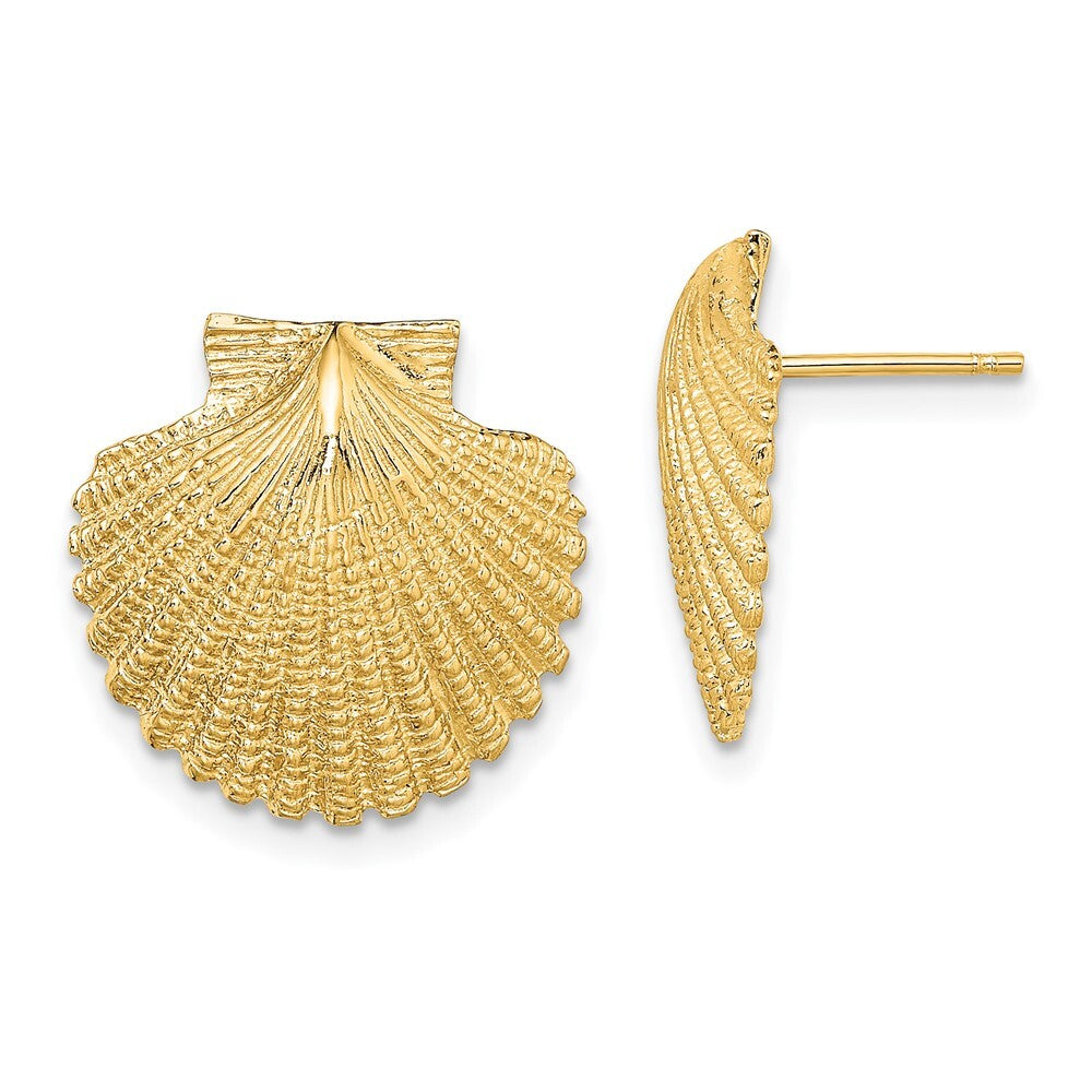 14k Yellow Gold 2-D Textured Scallop Shell Stud Earrings