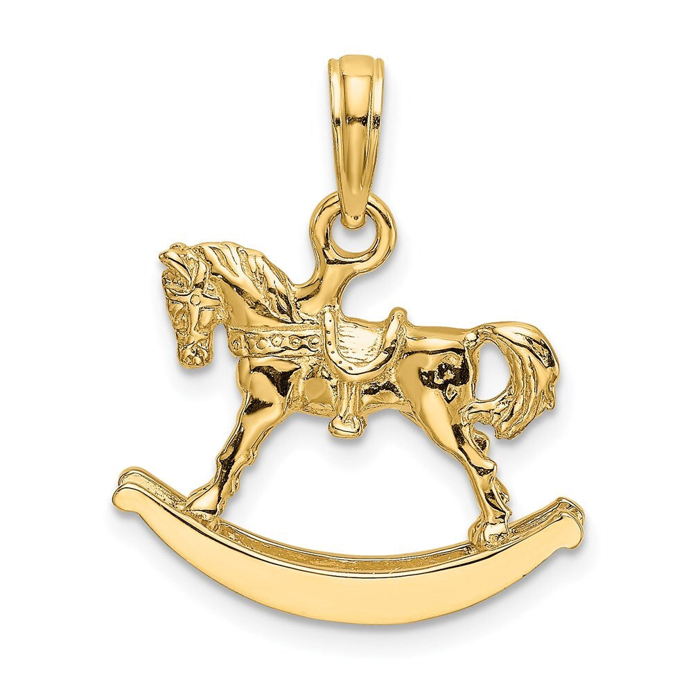 14k Yellow Gold Polished 3-D Rocking Horse Charm Pendant for Women
