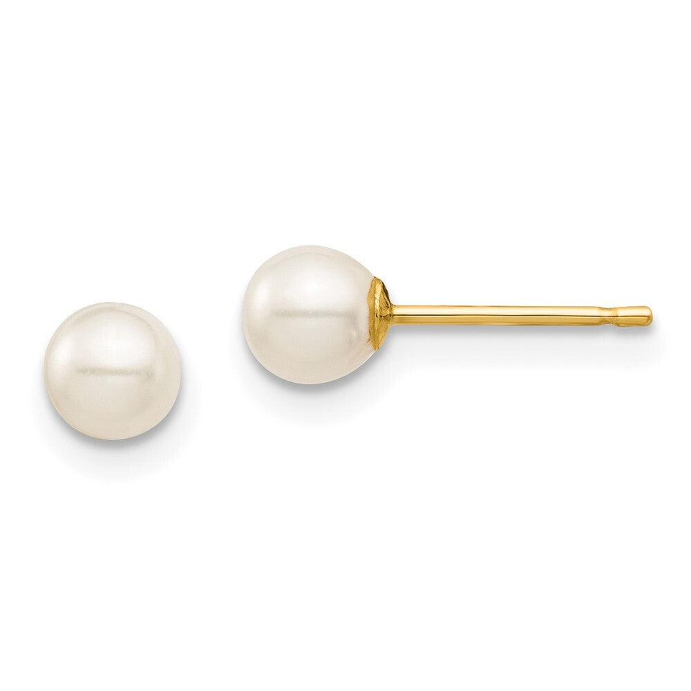 14k Yellow Gold 4-5mm Freshwater Cultured Pearl Stud Earrings Gift for Women