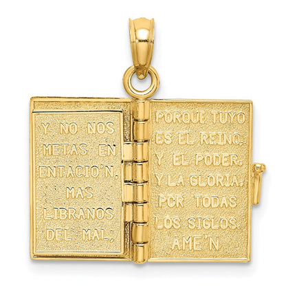 14k Yellow Gold 3-D Moveable Santa Biblia Book/Spanish Bible Charm Pendant