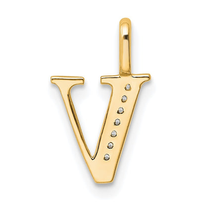 14k Yellow Gold Diamond Letter V Initial Pendant