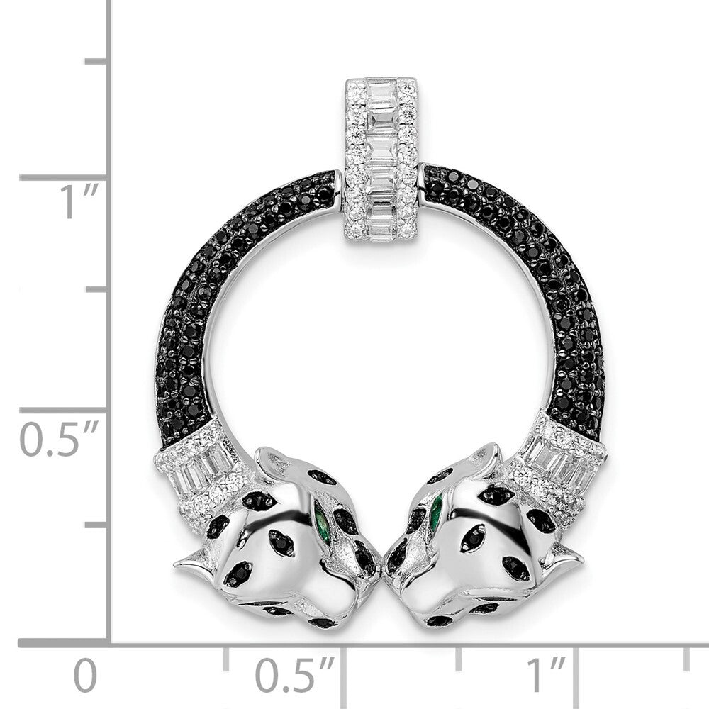 Sterling Silver Polished Cubic Zirconia Double Cheetah Head Pendant