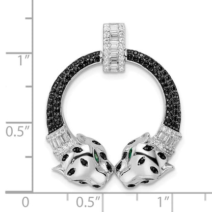 Sterling Silver Polished Cubic Zirconia Double Cheetah Head Pendant