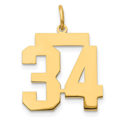 14k Yellow Gold Medium Polished Number 34 Charm