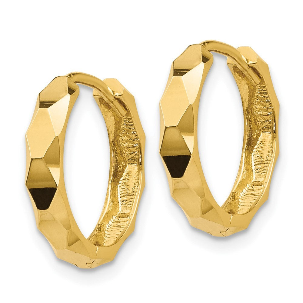 14k Yellow Gold Diamond-cut Hoop Earrings