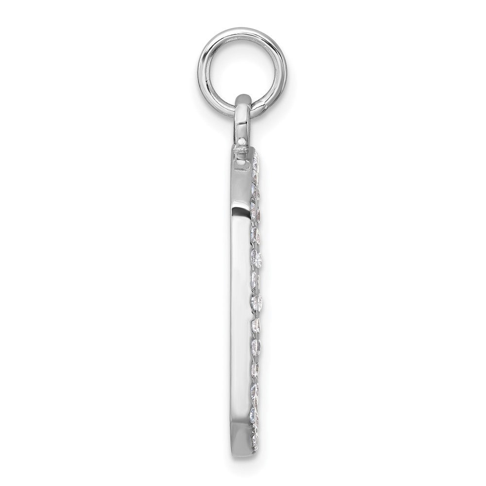 Sterling Silver Polished Cubic Zirconia Engraveable Dog Tag Pendant