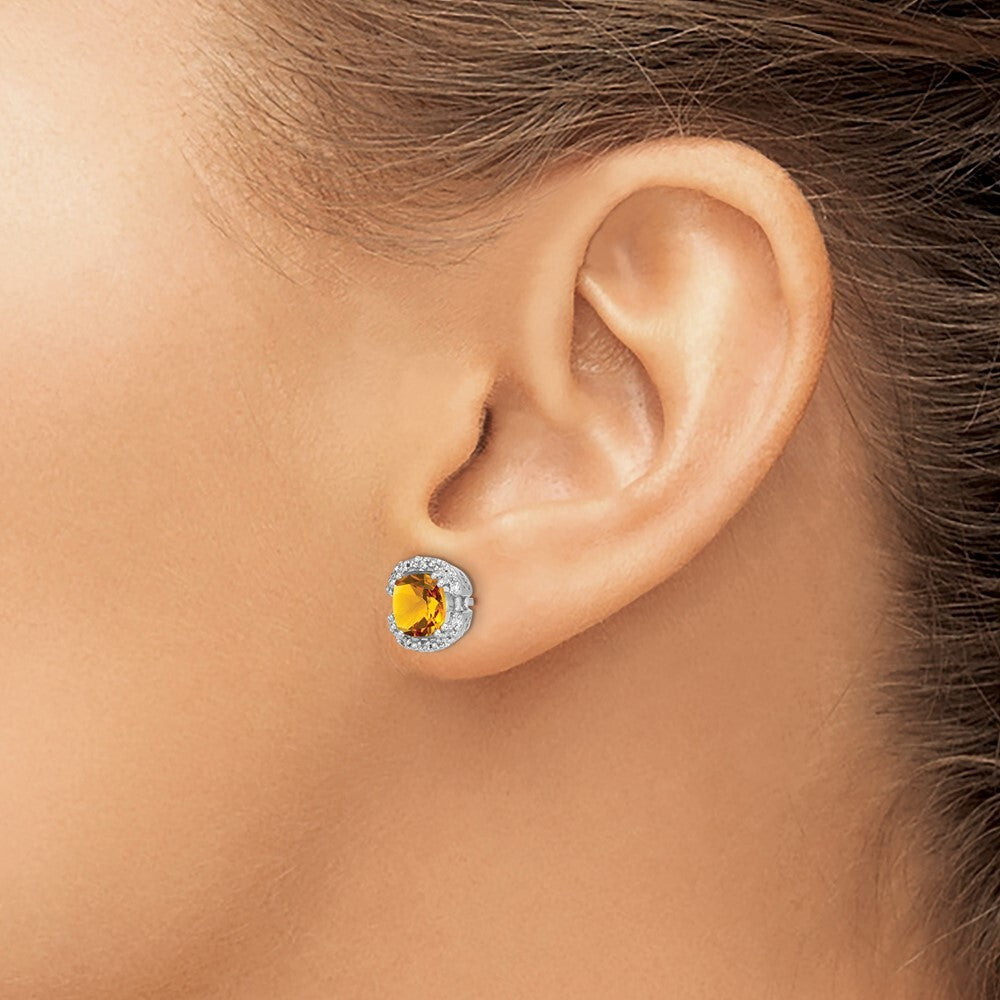 14k White Gold Cushion Citrine and Diamond Halo Stud Earrings
