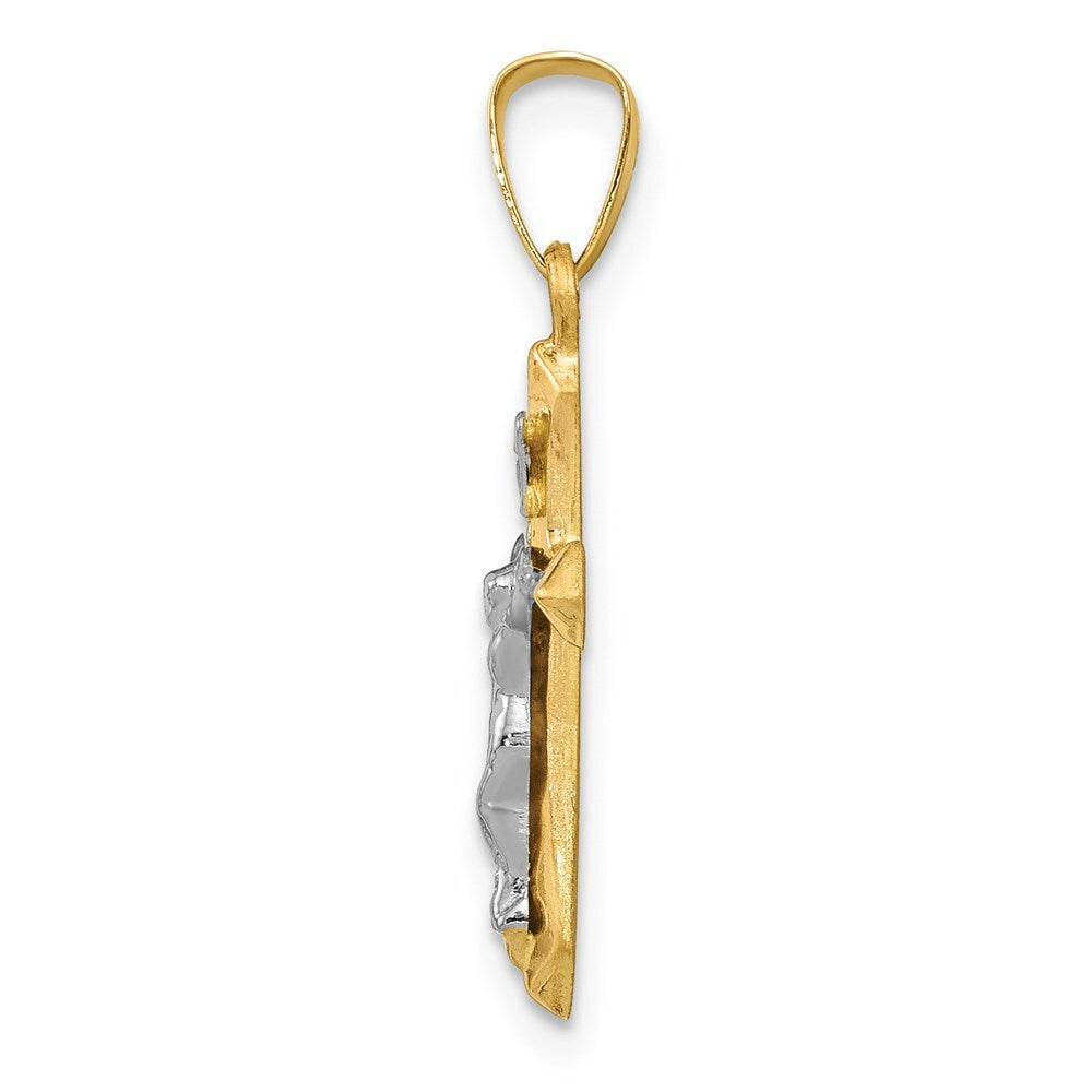14k Two-tone Gold Polished INRI Crucifix Pendant for Women