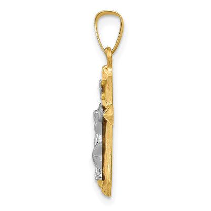 14k Two-tone Gold Polished INRI Crucifix Pendant for Women