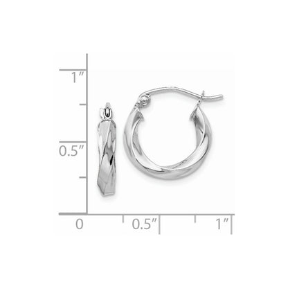 14k White Gold 3mm Twisted Hoop Earrings Gift for Women