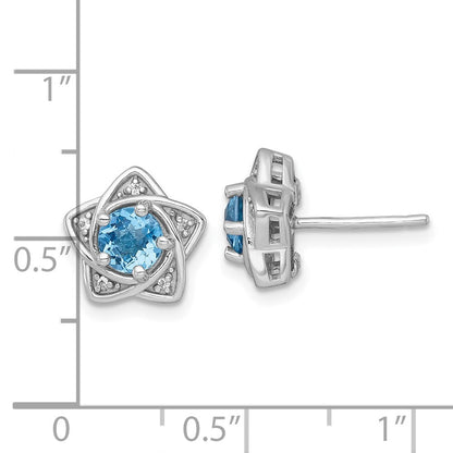 Sterling Silver Polished Round Light Swiss Blue and Topaz Star Earrings