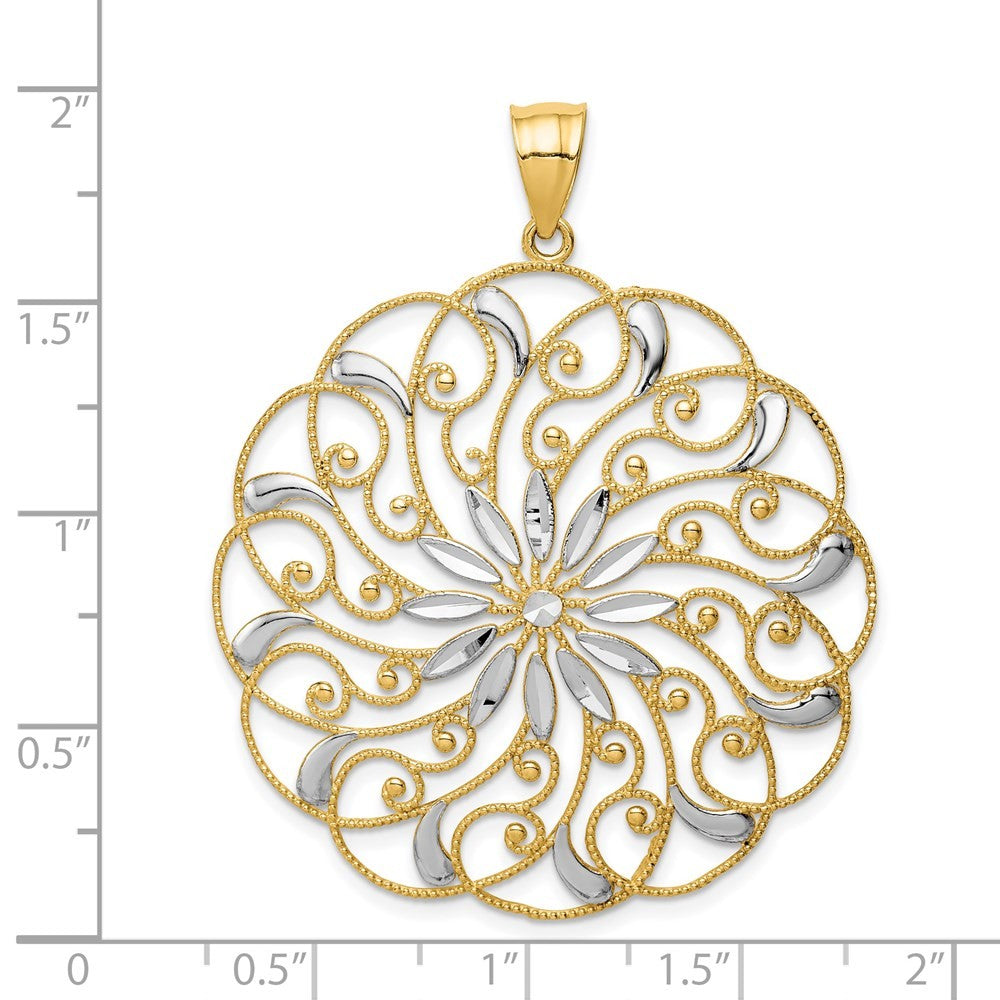 14k Yellow Gold and White Rhodium Meridian Swirl Pendant